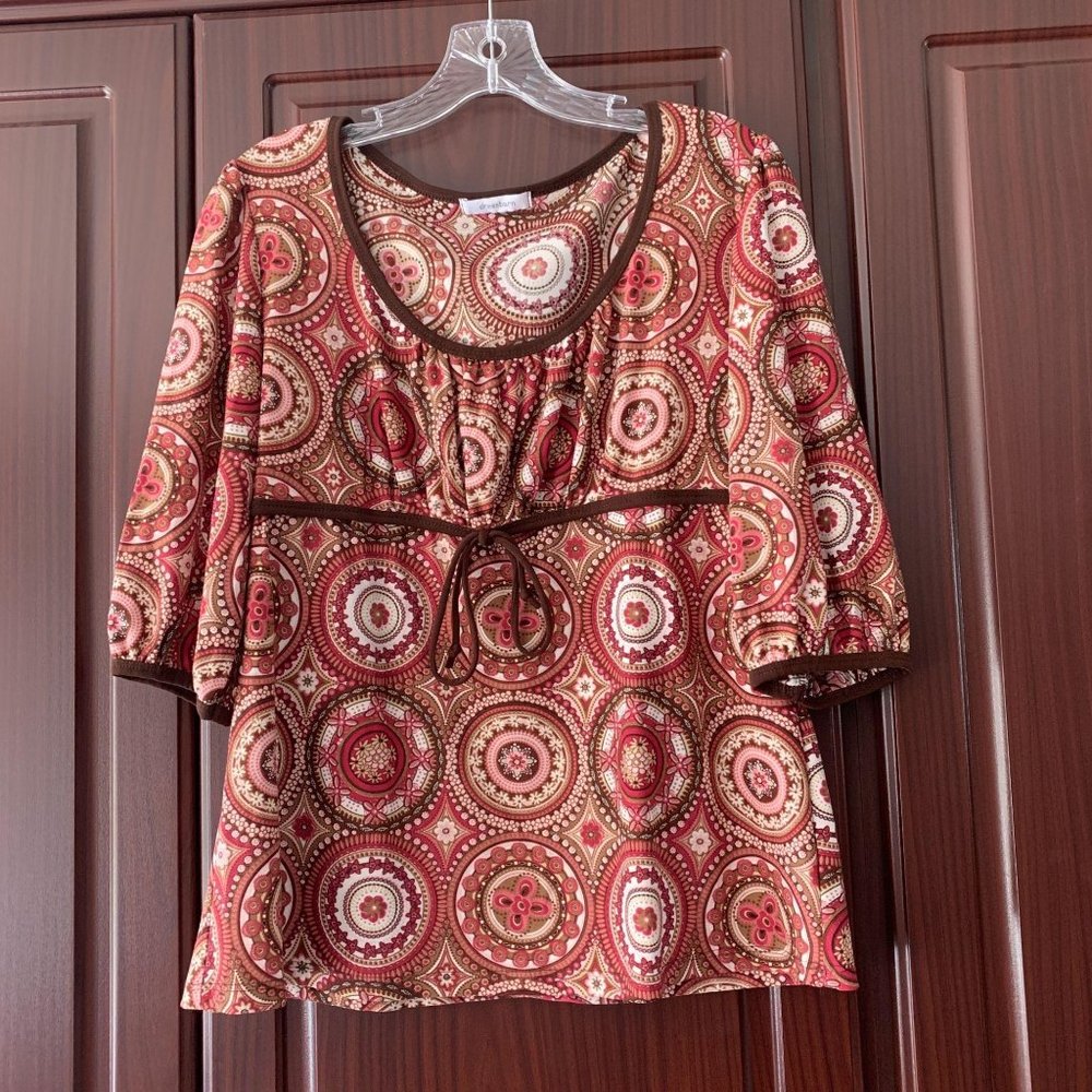 Dressbarn Red and Brown Paisley Blouse L